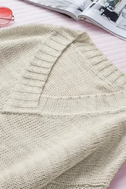 Outlet Dear-Lover V neck Drop Shoulder Knitted Sweater Khaki