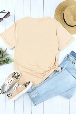 Discount Dear-Lover Valentines Multi Pattern Heart Shape Graphic T Shirt Khaki