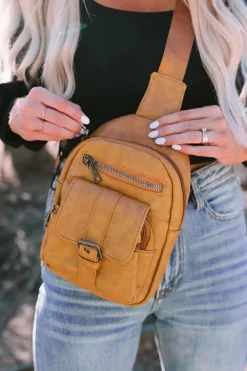 Clearance Dear-Lover Vintage Multi Pockets Sling Bag Khaki