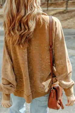 New Dear-Lover Vintage Washed Flap Pocket Button Shacket Khaki