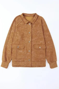 New Dear-Lover Vintage Washed Flap Pocket Button Shacket Khaki