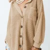 Best Dear-Lover Waffle Knit Button Up Casual Shirt Khaki