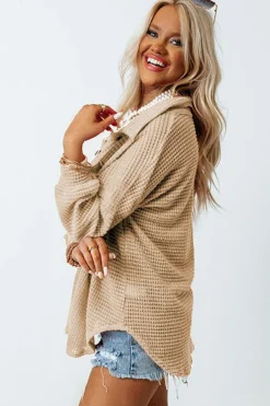 Best Dear-Lover Waffle Knit Button Up Casual Shirt Khaki