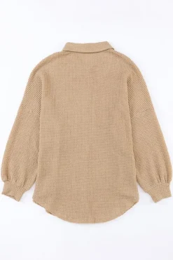 Best Dear-Lover Waffle Knit Button Up Casual Shirt Khaki