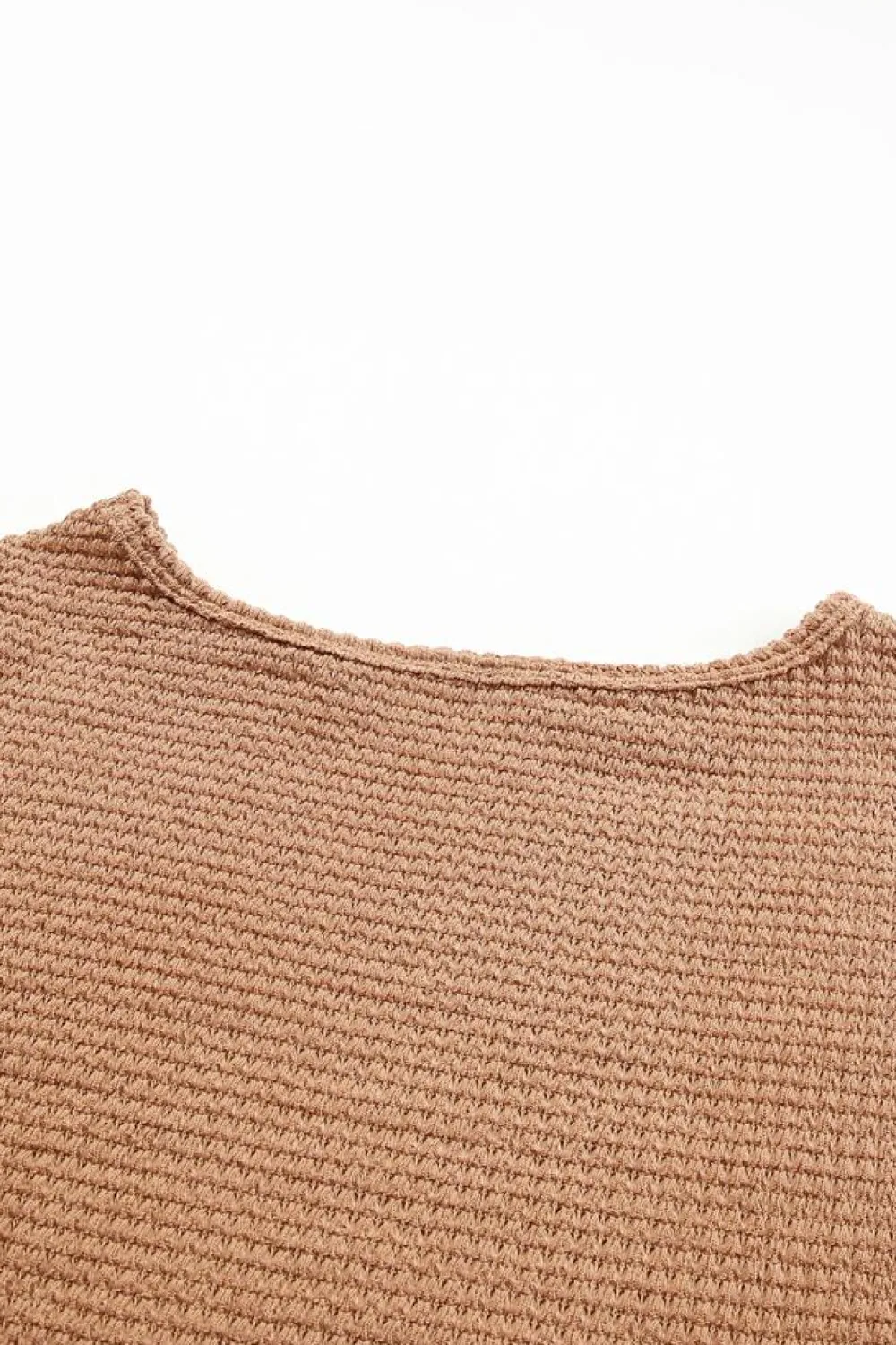 Sale Dear-Lover Waffle Knit Drop Shoulder Long Sleeve Top Khaki
