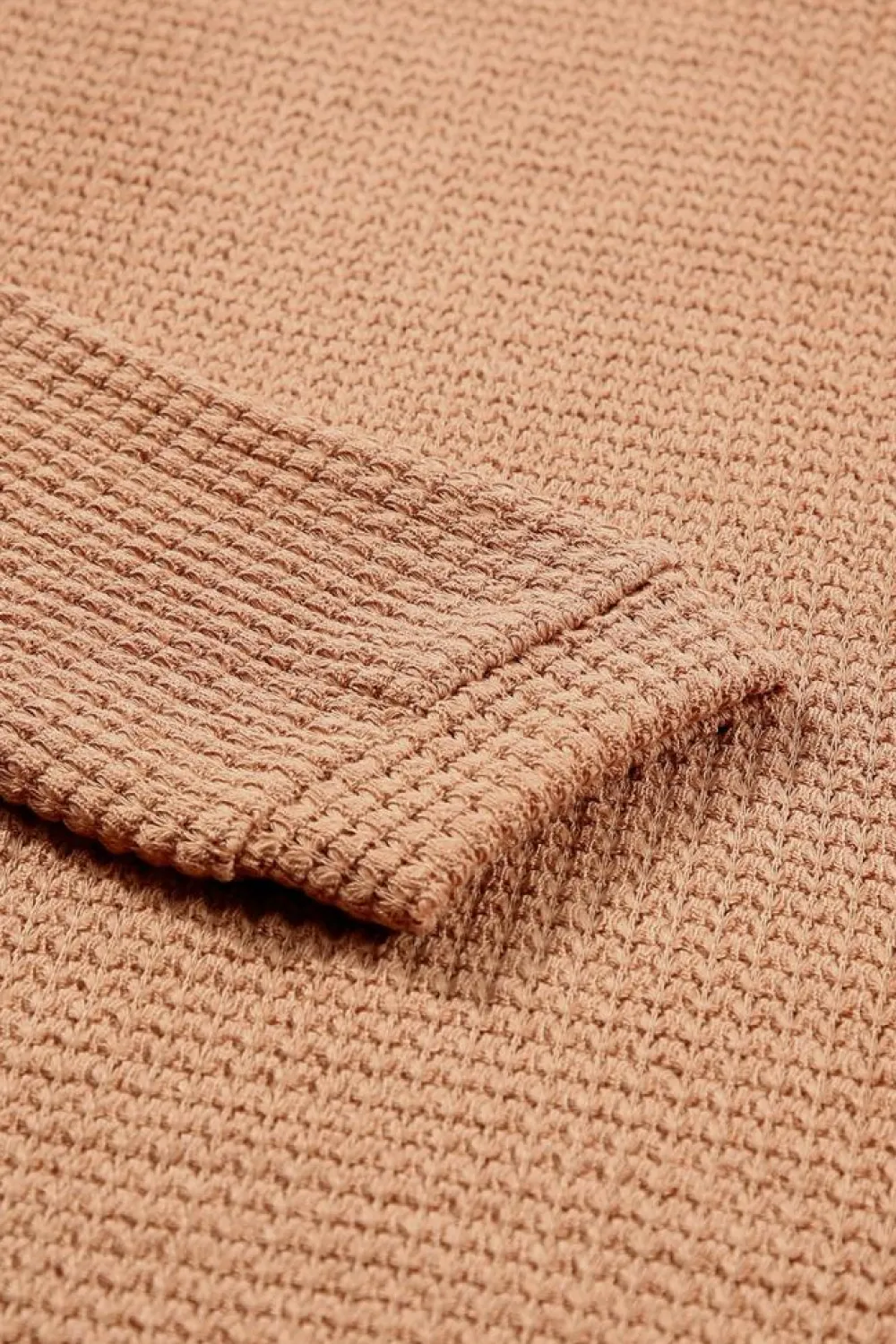 Sale Dear-Lover Waffle Knit Drop Shoulder Long Sleeve Top Khaki