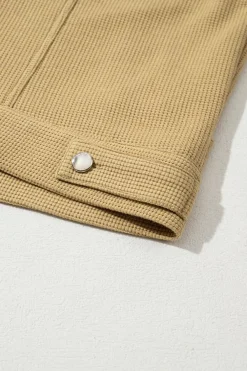 Best Dear-Lover Waffle Knit Floral Print Patchwork Button up Jacket Khaki