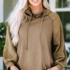 Outlet Dear-Lover Waffled Expose Seam Drawstring Hoodie Khaki