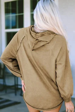 Outlet Dear-Lover Waffled Expose Seam Drawstring Hoodie Khaki