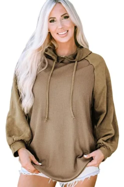 Outlet Dear-Lover Waffled Expose Seam Drawstring Hoodie Khaki