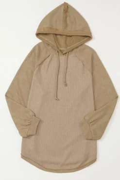 Outlet Dear-Lover Waffled Expose Seam Drawstring Hoodie Khaki