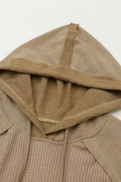 Outlet Dear-Lover Waffled Expose Seam Drawstring Hoodie Khaki