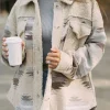 Best Dear-Lover Western Aztec Print Sherpa Splicing Buttoned Flap Pocket Coat Khaki