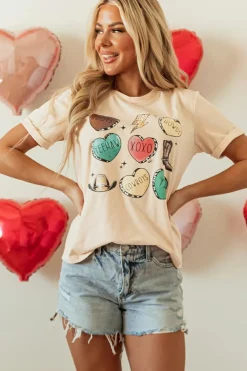 Fashion Dear-Lover Western Fashion Valentine Graphic T-shirt Khaki