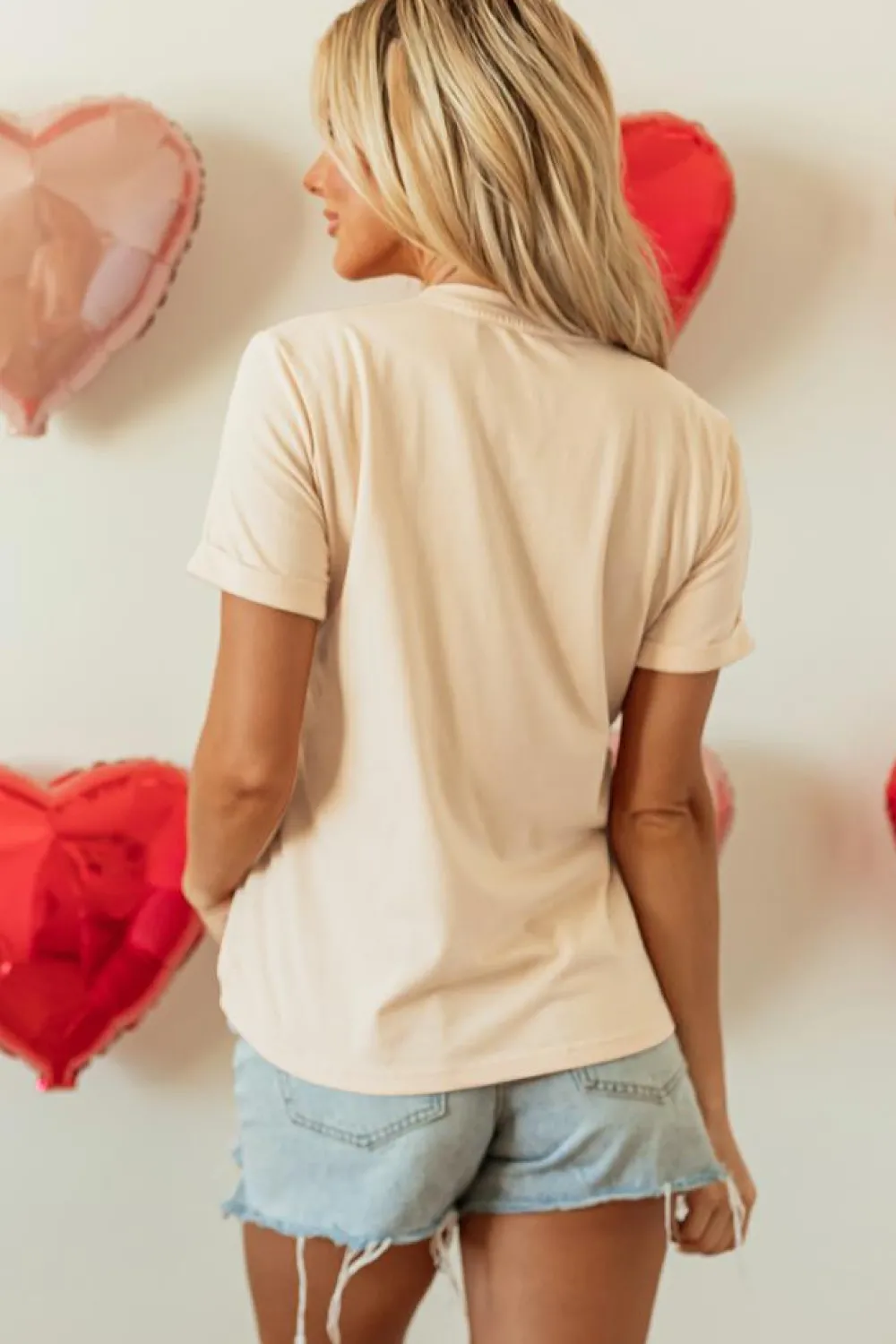 Fashion Dear-Lover Western Fashion Valentine Graphic T-shirt Khaki