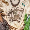 New Dear-Lover Western Poker Cards Graphic T Shirt Khaki