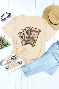 New Dear-Lover Western Poker Cards Graphic T Shirt Khaki