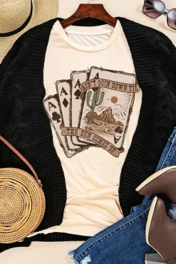 New Dear-Lover Western Poker Cards Graphic T Shirt Khaki