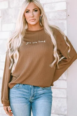 Hot Dear-Lover You Are Loved Print Corduroy Sweatshirt Khaki