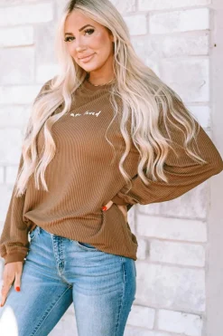 Hot Dear-Lover You Are Loved Print Corduroy Sweatshirt Khaki
