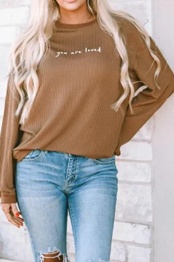Hot Dear-Lover You Are Loved Print Corduroy Sweatshirt Khaki