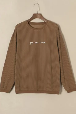 Hot Dear-Lover You Are Loved Print Corduroy Sweatshirt Khaki