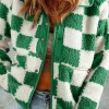 Best Dear-Lover Checked Snap Button Sherpa Jacket Lapis