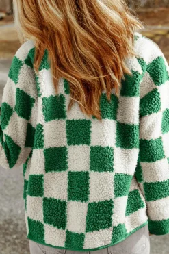 Best Dear-Lover Checked Snap Button Sherpa Jacket Lapis