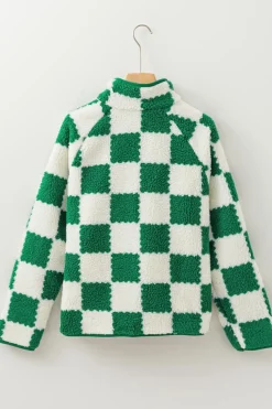 Best Dear-Lover Checked Snap Button Sherpa Jacket Lapis