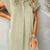 Outlet Dear-Lover Buttoned Collar Shift T-shirt Mini Dress Laurel Green