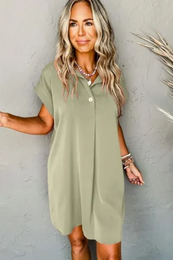 Outlet Dear-Lover Buttoned Collar Shift T-shirt Mini Dress Laurel Green