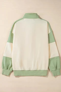 Outlet Dear-Lover Colorblock Patchwork Buttoned Collar Kangaroo Pocket Sweatshirt Laurel Green