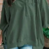 Outlet Dear-Lover Exposed Seam Chest Pocket Split Loose T Shirt Laurel Green
