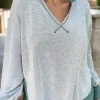 Clearance Dear-Lover Exposed Seam Contrast Edge Notched Neck Sweatshirt Laurel Green