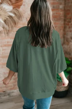 Outlet Dear-Lover Exposed Seam Chest Pocket Split Loose T Shirt Laurel Green