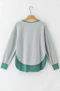 Clearance Dear-Lover Exposed Seam Contrast Edge Notched Neck Sweatshirt Laurel Green