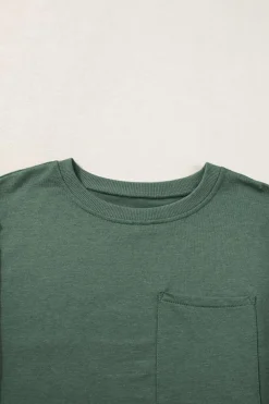 Outlet Dear-Lover Exposed Seam Chest Pocket Split Loose T Shirt Laurel Green