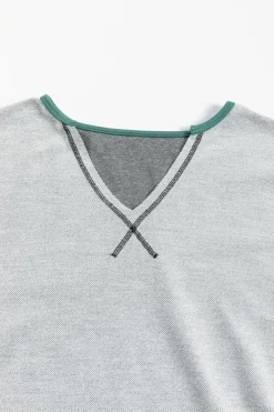 Clearance Dear-Lover Exposed Seam Contrast Edge Notched Neck Sweatshirt Laurel Green