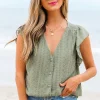 Outlet Dear-Lover Flutter Sleeve Lace V Neck Shirt Laurel Green