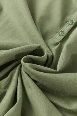 Discount Dear-Lover Long Sleeve Buttons V Neck Slim Fit Top Laurel Green
