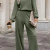 Clearance Dear-Lover Solid Ribbed Knit Keyhole Back High Waist Jumpsuit Laurel Green