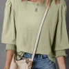 Hot Dear-Lover Textured Round Neck Half Sleeve Blouse Laurel Green