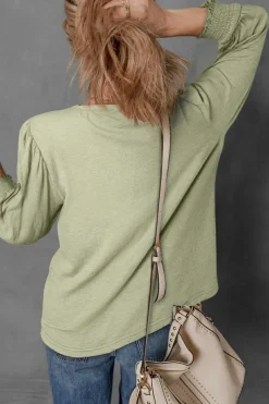 Hot Dear-Lover Textured Round Neck Half Sleeve Blouse Laurel Green