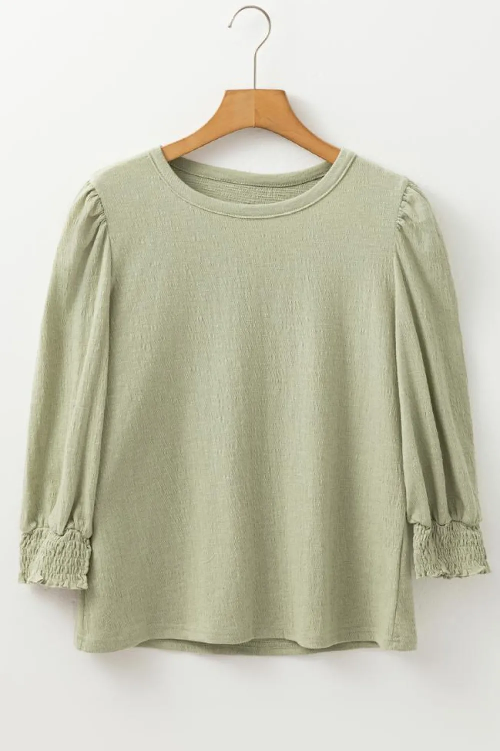 Hot Dear-Lover Textured Round Neck Half Sleeve Blouse Laurel Green
