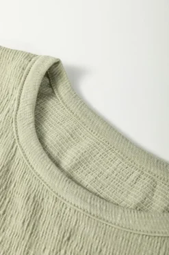 Hot Dear-Lover Textured Round Neck Half Sleeve Blouse Laurel Green