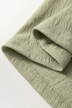 Hot Dear-Lover Textured Round Neck Half Sleeve Blouse Laurel Green