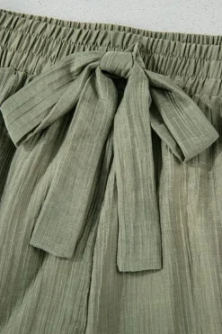 New Dear-Lover Textured Tie Waist Ruffle Hem Shorts Laurel Green