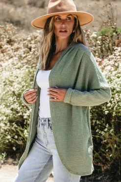 Online Dear-Lover Waffle Knit Open Front Cardigan Laurel Green