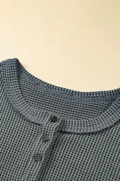 Sale Dear-Lover Waffle Knit Buttoned Top and Drawstring Shorts Set Laurel Green