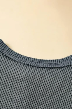 Sale Dear-Lover Waffle Knit Buttoned Top and Drawstring Shorts Set Laurel Green